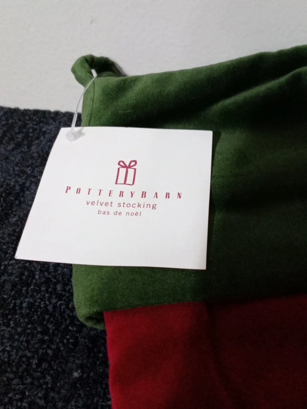 Pottery Barn Green and Red Velvet Holiday Stocking